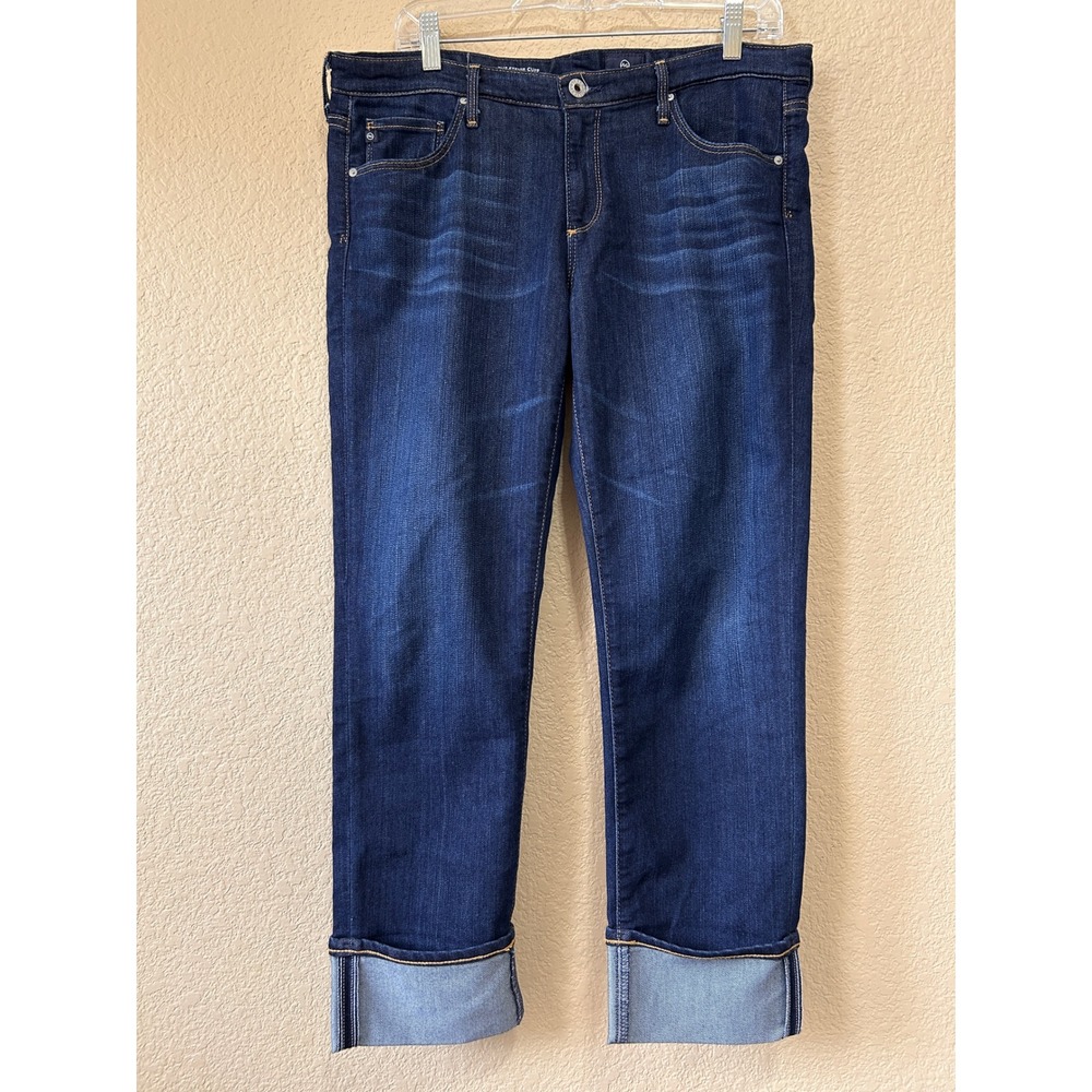 AG 32 The Stevie Cuff Slim Straight Jeans Dark Wash Indigo Cuffed Denim
